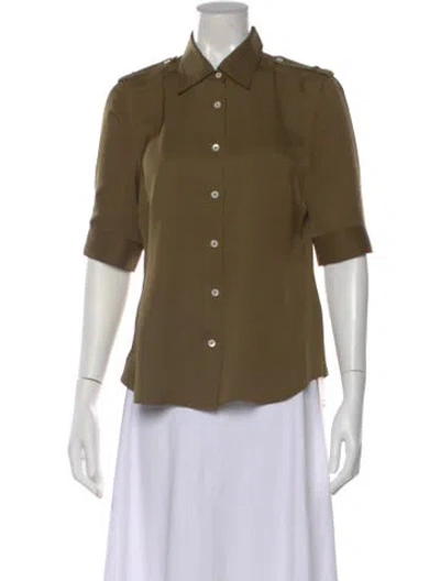 Pre-owned Frame Silk Short Sleeve Button-up Top In Green
