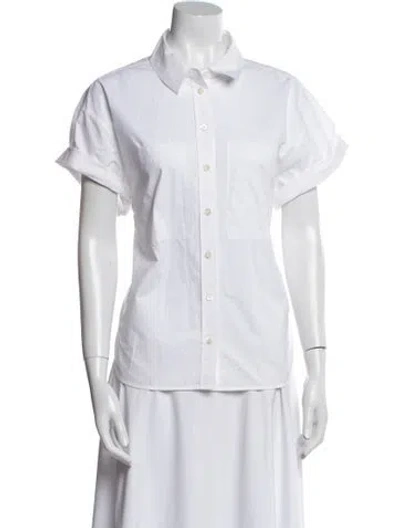 Pre-owned Frame Silk Short Sleeve Button-up Top In White