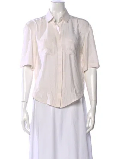Pre-owned Frame Silk Short Sleeve Button-up Top In White