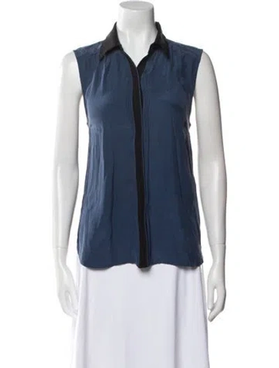 Pre-owned Frame Silk Sleeveless Button-up Top In Blue