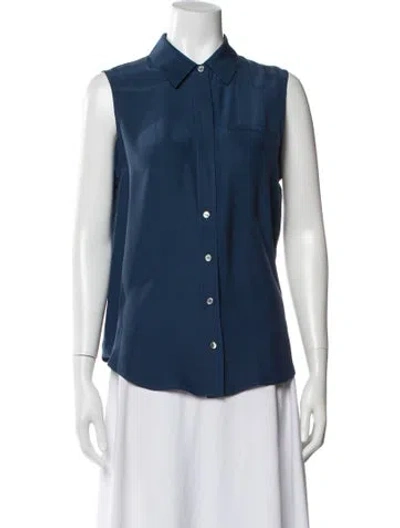 Pre-owned Frame Silk Sleeveless Button-up Top In Blue