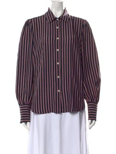 Pre-owned Frame Silk Striped Blouse In Blue