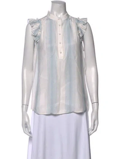 Pre-owned Frame Silk Striped Blouse W/ Tags In White