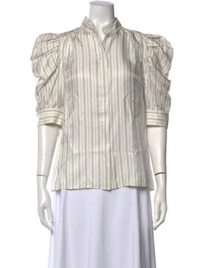 Pre-owned Frame Silk Striped Blouse W/ Tags In White