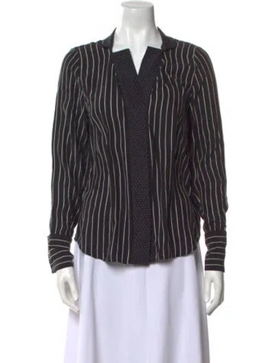 Pre-owned Frame Silk Striped Button-up Top In Black