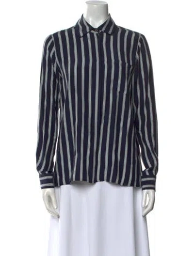 Pre-owned Frame Silk Striped Button-up Top In Blue
