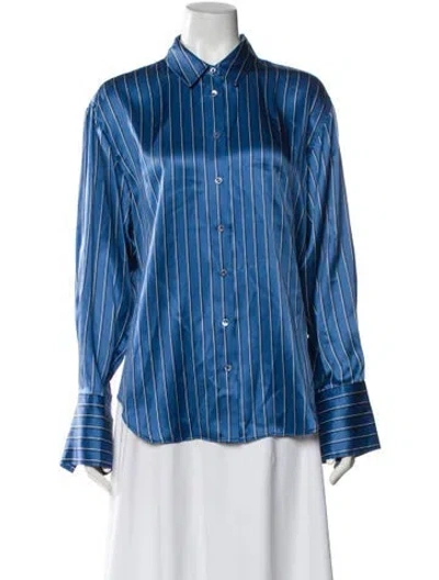 Pre-owned Frame Silk Striped Button-up Top In Blue