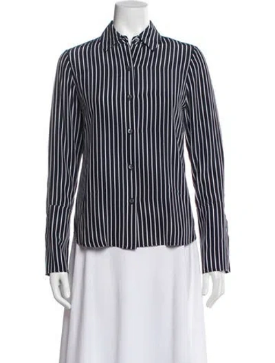 Pre-owned Frame Silk Striped Button-up Top In Blue