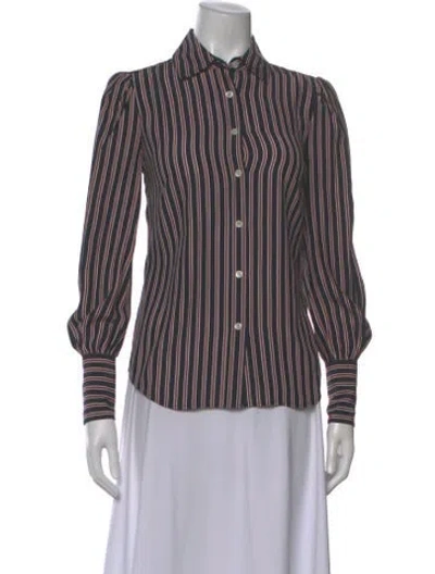 Pre-owned Frame Silk Striped Button-up Top In Blue