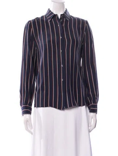 Pre-owned Frame Silk Striped Button-up Top In Blue