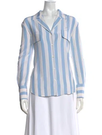 Pre-owned Frame Silk Striped Button-up Top In Blue