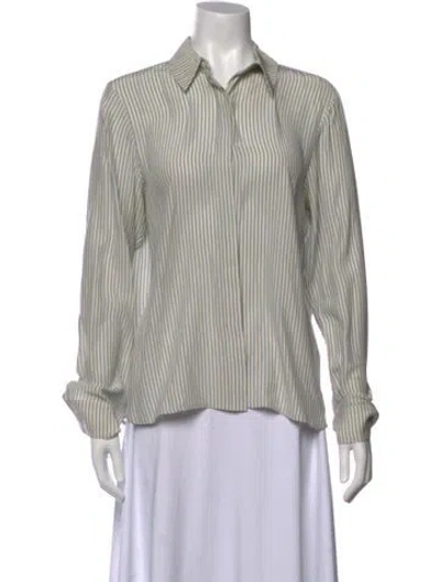 Pre-owned Frame Silk Striped Button-up Top In Blue/white