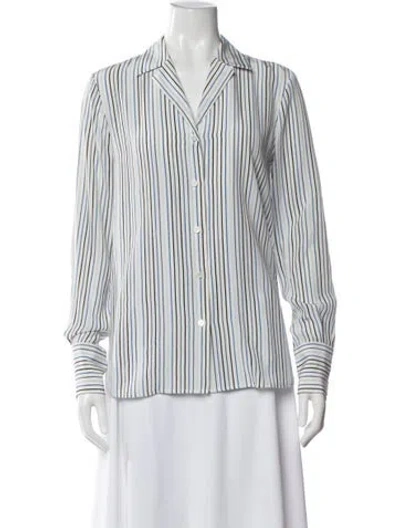 Pre-owned Frame Silk Striped Button-up Top In Blue/white