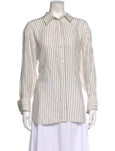 Pre-owned Frame Silk Striped Button-up Top In Neutral