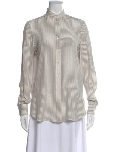 Pre-owned Frame Silk Striped Button-up Top In Neutrals