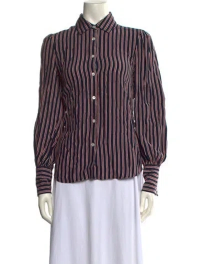 Pre-owned Frame Silk Striped Button-up Top W/ Tags In Multi