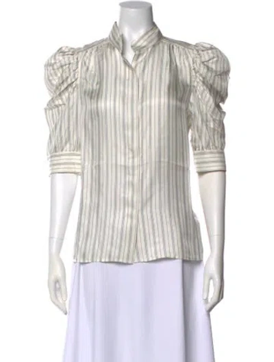 Pre-owned Frame Silk Striped Button-up Top W/ Tags In Neutral