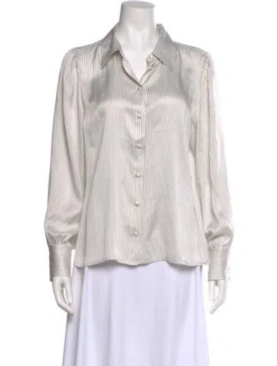 Pre-owned Frame Silk Striped Button-up Top In White