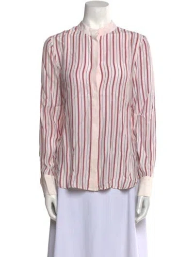 Pre-owned Frame Silk Striped Button-up Top In White
