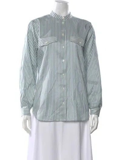 Pre-owned Frame Silk Striped Button-up Top In White