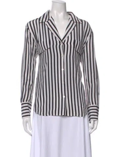 Pre-owned Frame Silk Striped Button-up Top In White
