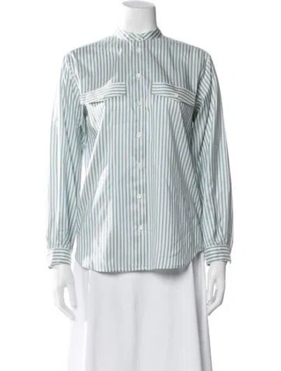 Pre-owned Frame Silk Striped Button-up Top In White
