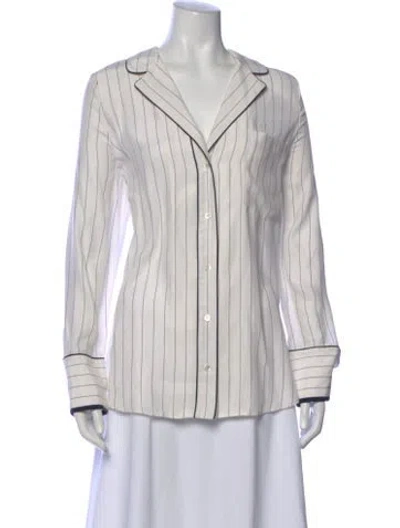 Pre-owned Frame Silk Striped Button-up Top In White