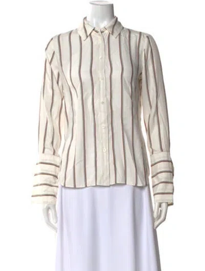 Pre-owned Frame Silk Striped Button-up Top In White
