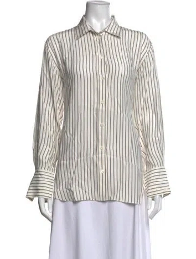 Pre-owned Frame Silk Striped Button-up Top In White