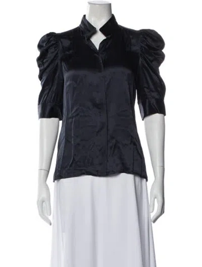 Pre-owned Frame Silk Three-quarter Sleeve Blouse In Black