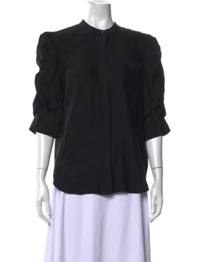 Pre-owned Frame Silk Three-quarter Sleeve Blouse In Black