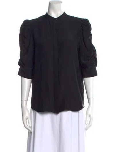 Pre-owned Frame Silk Three-quarter Sleeve Blouse In Black