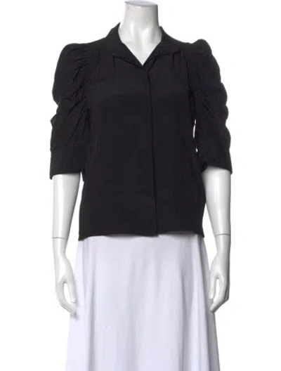 Pre-owned Frame Silk Three-quarter Sleeve Blouse In Black