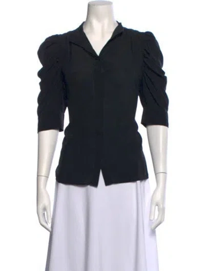 Pre-owned Frame Silk Three-quarter Sleeve Blouse In Black