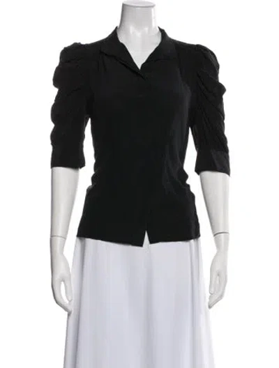 Pre-owned Frame Silk Three-quarter Sleeve Blouse In Black