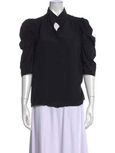 Pre-owned Frame Silk Three-quarter Sleeve Blouse In Black