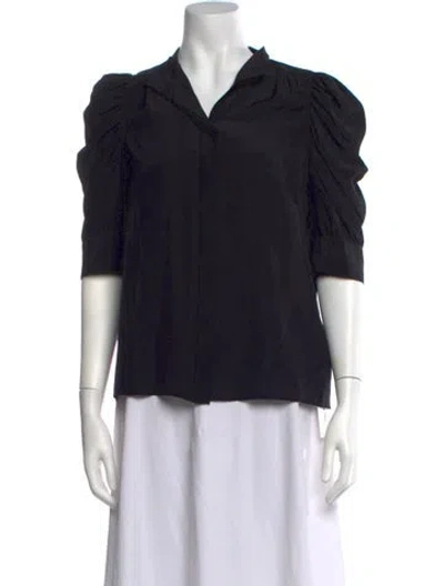 Pre-owned Frame Silk Three-quarter Sleeve Blouse In Black
