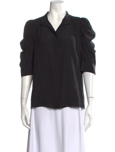 Pre-owned Frame Silk Three-quarter Sleeve Blouse In Black