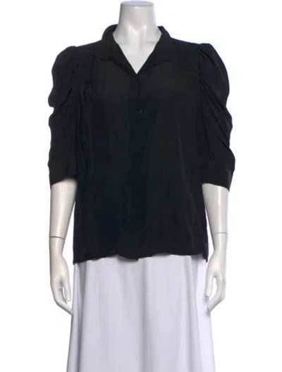 Pre-owned Frame Silk Three-quarter Sleeve Blouse In Black