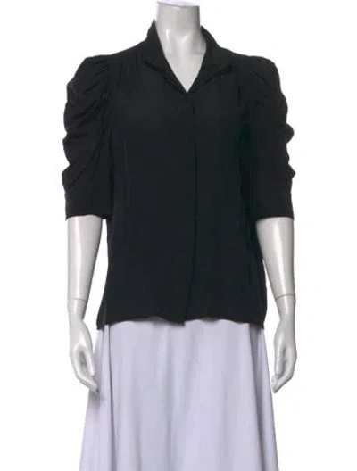 Pre-owned Frame Silk Three-quarter Sleeve Blouse In Black
