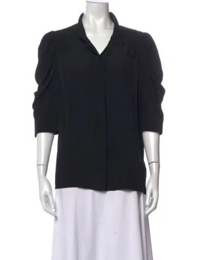 Pre-owned Frame Silk Three-quarter Sleeve Blouse In Black