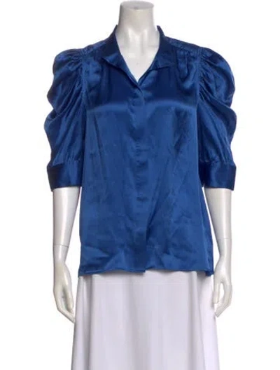Pre-owned Frame Silk Three-quarter Sleeve Blouse In Blue