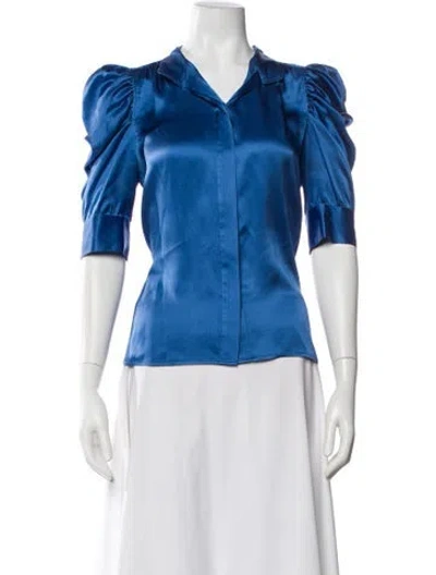 Pre-owned Frame Silk Three-quarter Sleeve Blouse In Blue