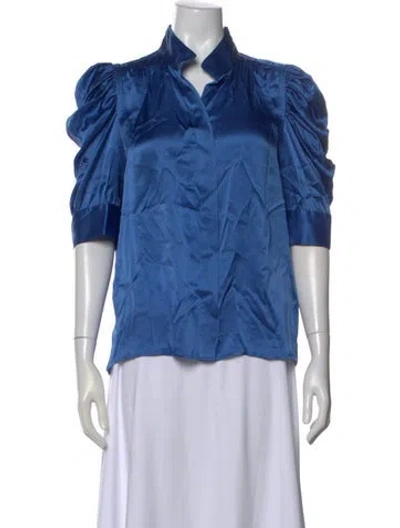 Pre-owned Frame Silk Three-quarter Sleeve Blouse In Blue