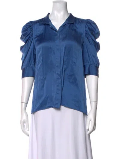 Pre-owned Frame Silk Three-quarter Sleeve Blouse In Blue