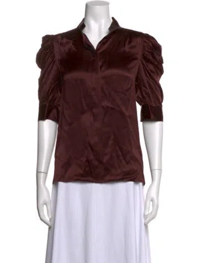 Pre-owned Frame Silk Three-quarter Sleeve Blouse In Brown