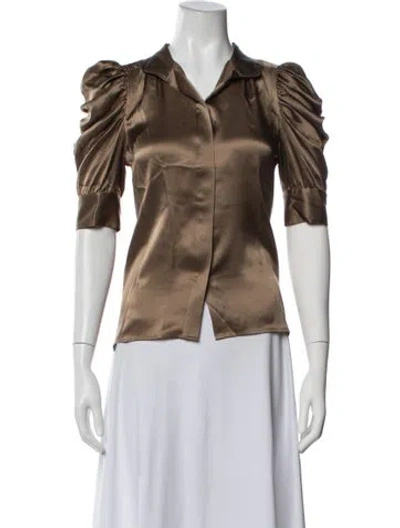 Pre-owned Frame Silk Three-quarter Sleeve Blouse In Brown