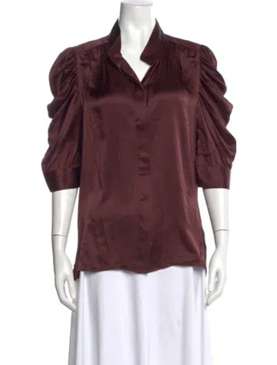 Pre-owned Frame Silk Three-quarter Sleeve Blouse In Burgundy