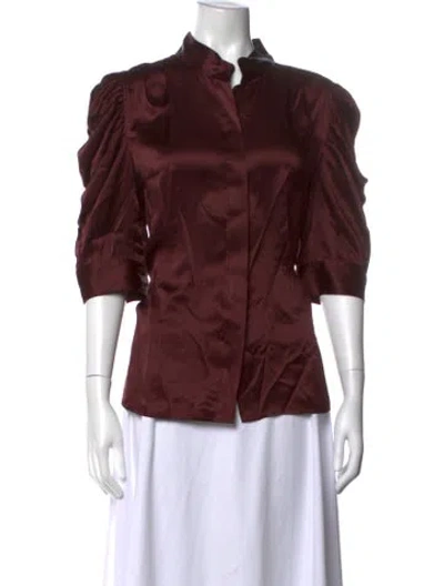 Pre-owned Frame Silk Three-quarter Sleeve Blouse In Burgundy