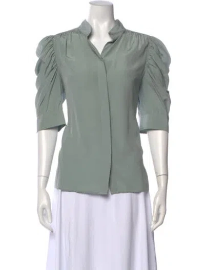 Pre-owned Frame Silk Three-quarter Sleeve Blouse In Green